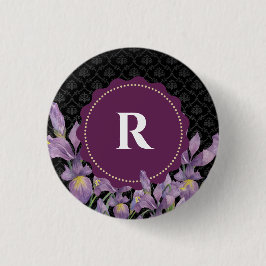 Lila Iris Black Damask Monogram Button