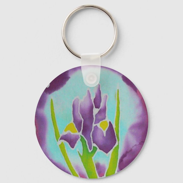 Lila Iris Blume Batik Art Schlüsselanhänger (Vorderseite)