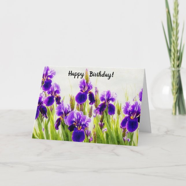 Lila Iris Blume Blume Blumenmuster Geburtstagskart Karte (Vorderseite)
