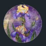 Lila Iris Blume Dart Board Irish Dartscheibe<br><div class="desc">Schöne Lila Iris Blume Migned Art Painting - Irische Blume und Blätter</div>