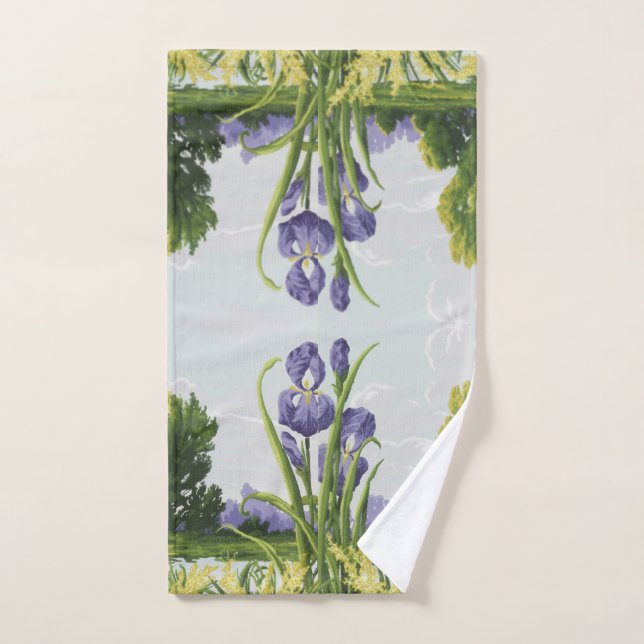 Lila Iris-Blume + Grüne Feldkunst Handtuch (Handtuch)