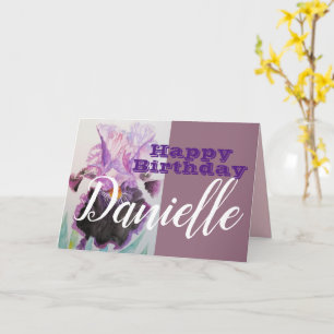 Lila Iris Blume Happy Birthday Frauen Namenskarte Karte