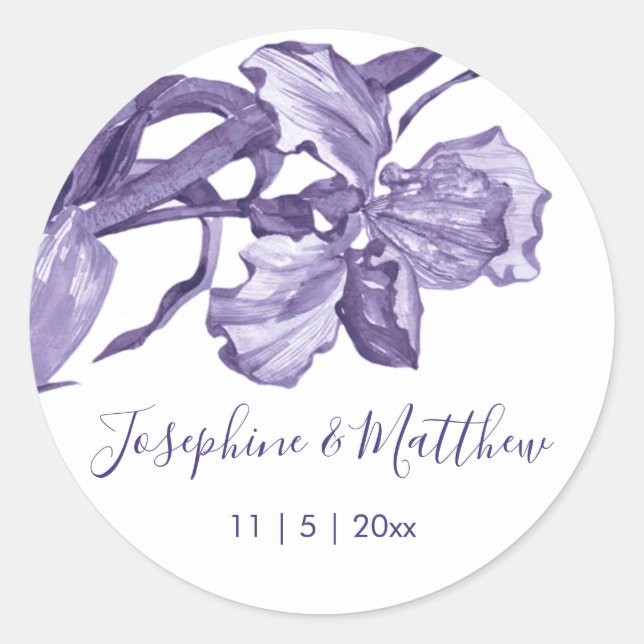 Lila Iris-Blume Hochzeit Runder Aufkleber (Vorderseite)