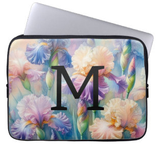 Lila Iris-Blume in Monogramm Laptopschutzhülle
