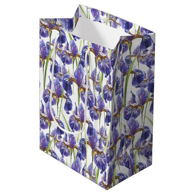 Lila Iris-Blume Mittlere Geschenktüte (Vorderseite Schrägansicht)