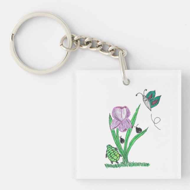 Lila Iris-Blume Schlüsselanhänger (Vorderseite)