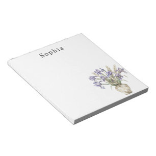 Lila Iris Blume Vase Personalisiert Name Notizblock