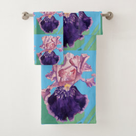 Lila Iris Blume Wasserfarbenes Aquamarines Handtuc Badhandtuch Set