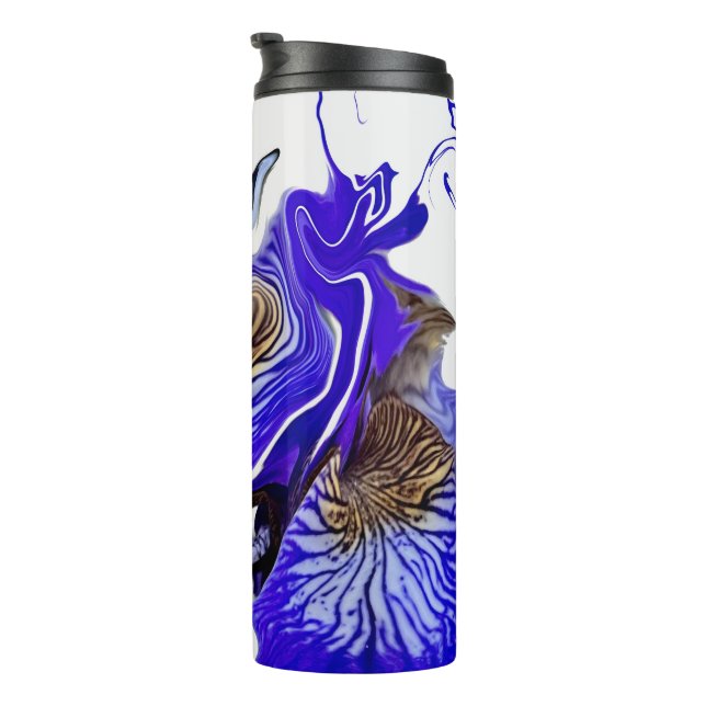 Lila Iris Blume Wirbel Thermosbecher (Nach rechts gedreht)