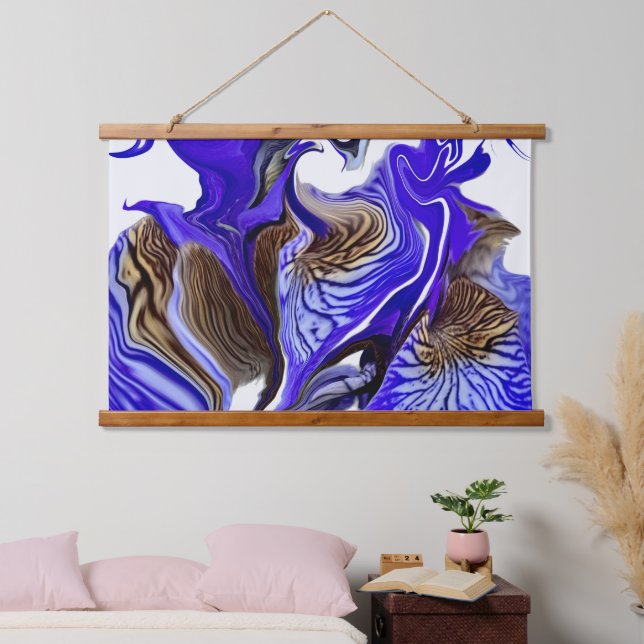 Lila Iris Blume Wirbel Wandteppich Mit Holzrahmen (Schlafzimmer)