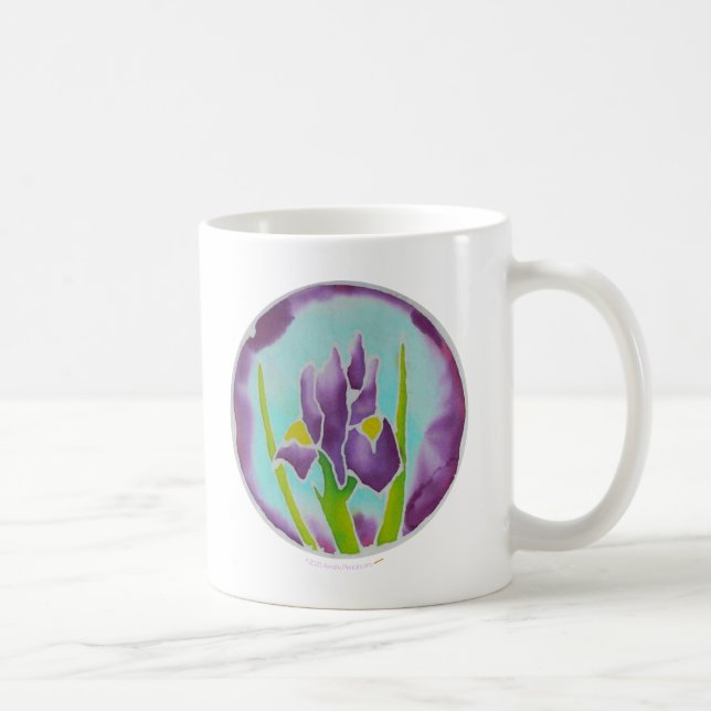 Lila Iris-Blumen-Batik-Kunst Kaffeetasse (Rechts)