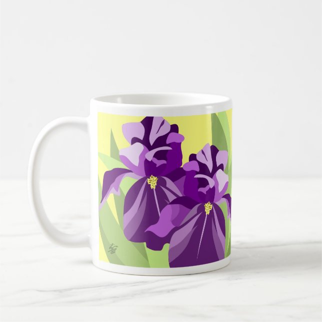 Lila Iris-Blumen-Design Kaffeetasse (Links)