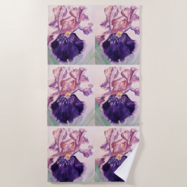 Lila Iris Blumen Watercolor Strandtuch