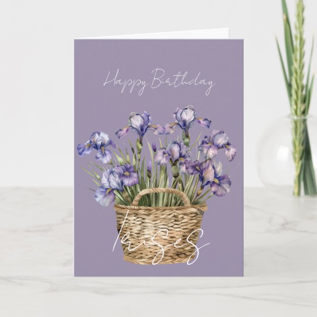 Lila Iris Blumenkorb Geburtstag Karte (Vorderseite)