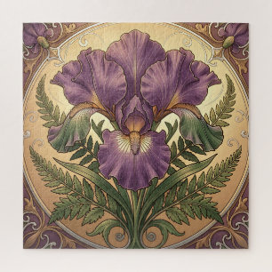 Lila Iris-Blumenkunst im Jugendstil mit aufwendige
