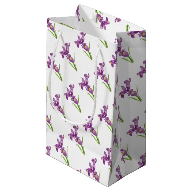 Lila Iris Botanische Blumenkunst Kleine Geschenktüte (Vorderseite Schrägansicht)