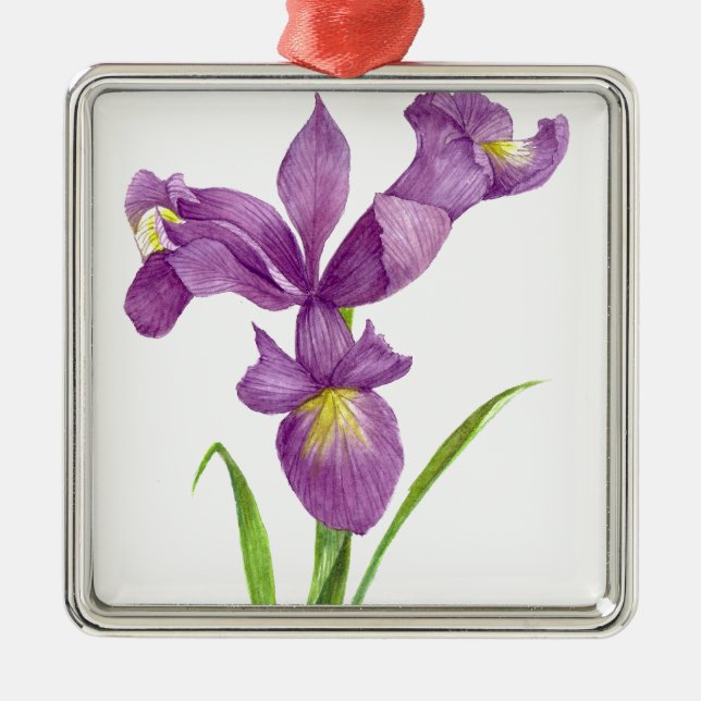Lila Iris Botanische Blumenkunst Ornament Aus Metall (Vorne)
