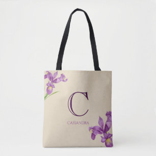 Lila Iris Botanisches Monogramm Tasche