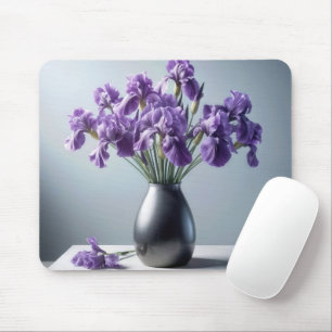 Lila Iris Bouquet in Pewter Vase Mousepad