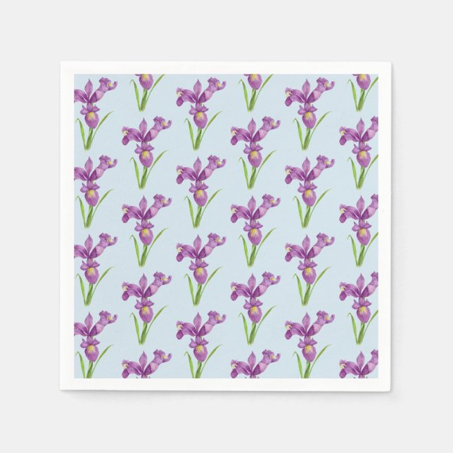 Lila Iris Flora und Fauna Serviette (Vorderseite)