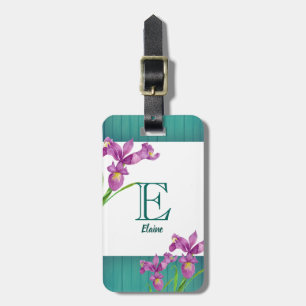 Lila Iris Floral Art Monogram Gepäckanhänger