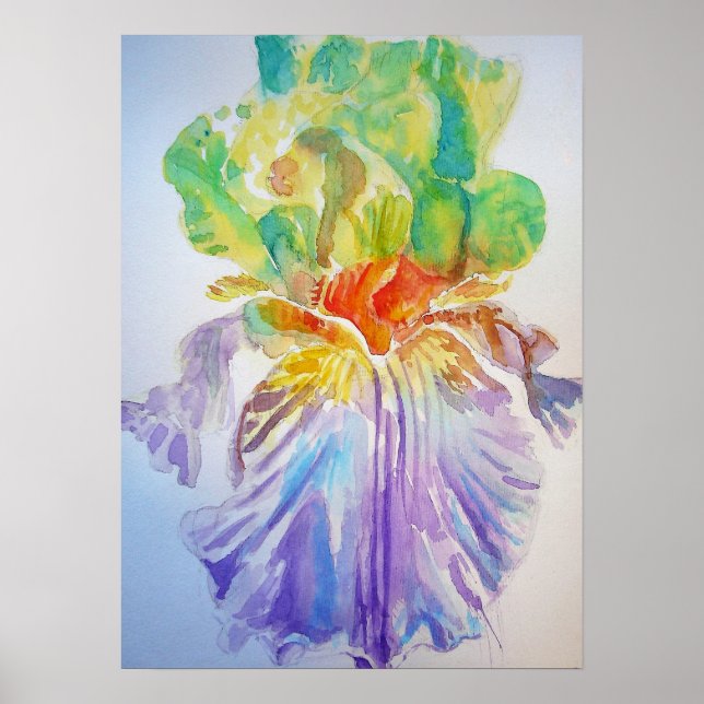 Lila Iris Floral Blume Aquarellfarben-Poster Poster (Vorne)
