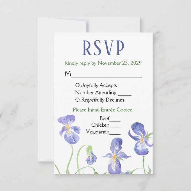 Lila Iris Floral UAWG Wedding Response Menü RSVP Karte (Vorderseite)