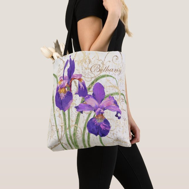 Lila Iris-Golddamasenname Tasche (Von Nahem)
