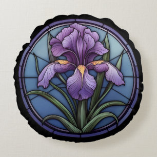 Lila Iris-Hartglas Rundes Kissen