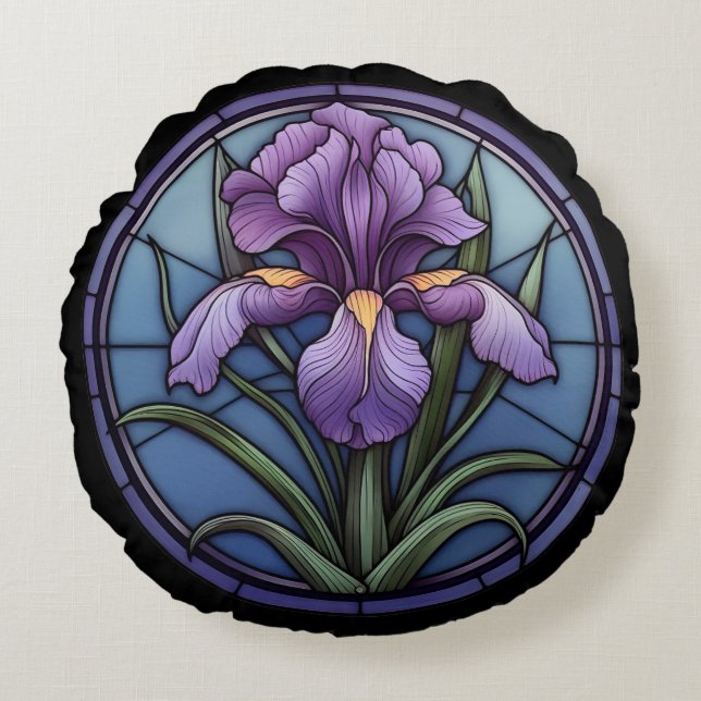 Lila Iris-Hartglas Rundes Kissen (Vorderseite)