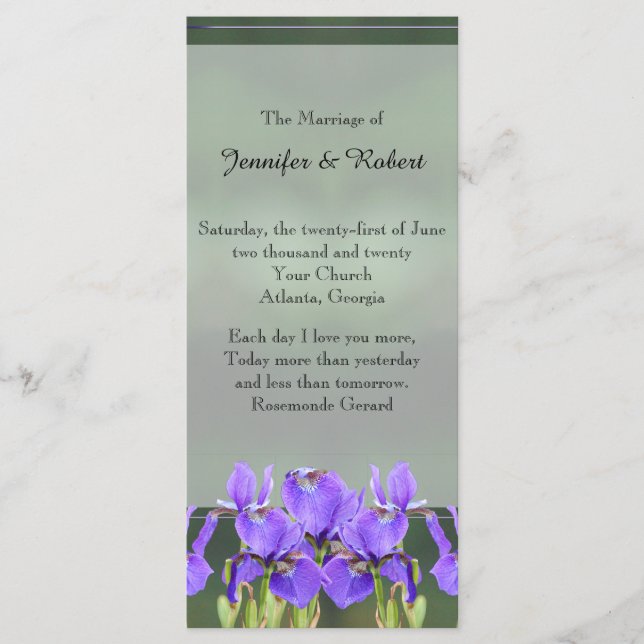 Lila Iris-Hochzeitsprogramm Programm (Vorderseite)