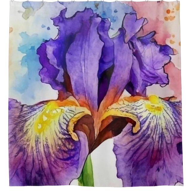 Lila Iris in Wasserfarbe Duschvorhang (Vorderseite)