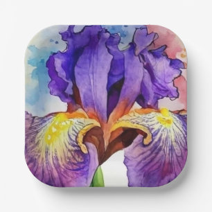 Lila Iris in Wasserfarbe Pappteller