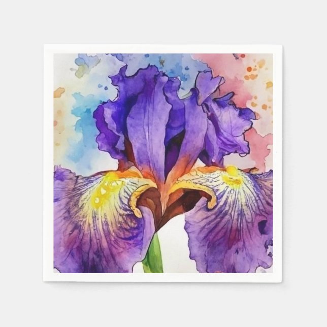 Lila Iris in Wasserfarbe Serviette (Vorderseite)