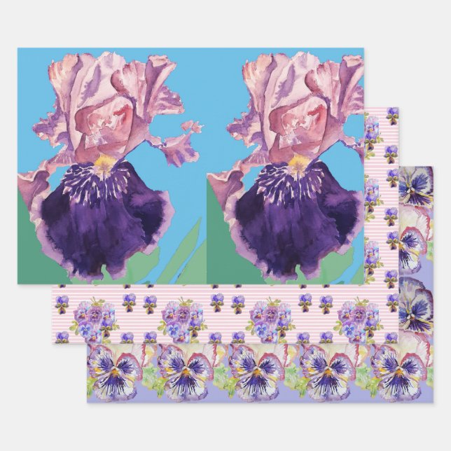 Lila Iris Iris Blume Aquarellmalerei Geschenkpapier Set (Set)