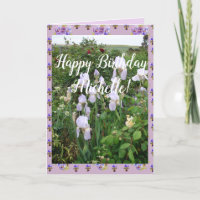 Lila Iris irises Garden Happy Birthday Name Card