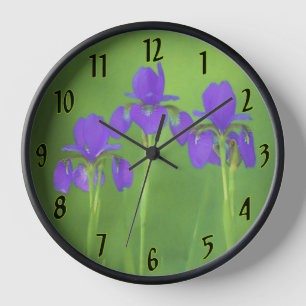 Lila Iris-Malerei - Original Blume Kunst Uhr
