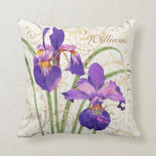 Lila Iris-mit Monogramm Name Kissen