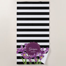 Lila Iris-Muster für Schwarz-weiße Streifen Strandtuch