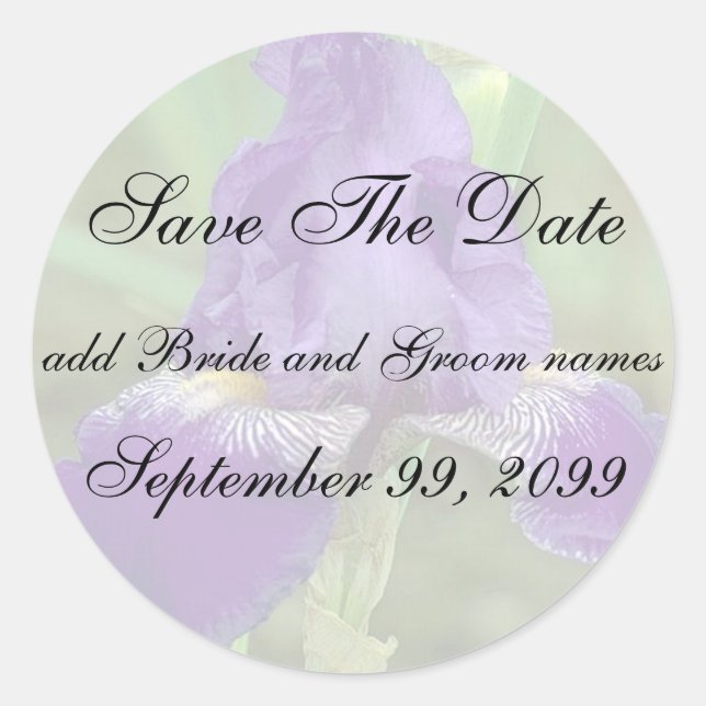 Lila Iris Save the Date Erinnerung Stickers (Vorderseite)