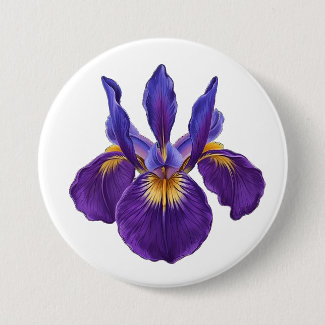 lila Iris, Schwertlilie, Wasserfarben-Blume Button (Vorderseite)