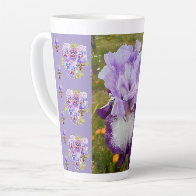 Lila Iris Stiefmütterchen Viola Shabby floral Latt Milchtasse (Linke Ecke)