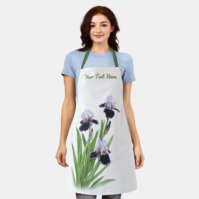 Lila Iris Trio Floral Botanisch Personalisiert Schürze (Getragen)