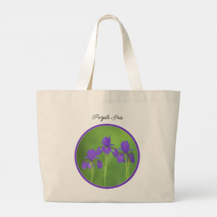 Lila Iris Trio Malerei Original Blume Kunst Jumbo Stoffbeutel