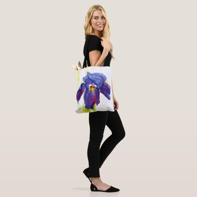 Lila Iris Wasserfarbe Totbeutel Tasche (Am Model)