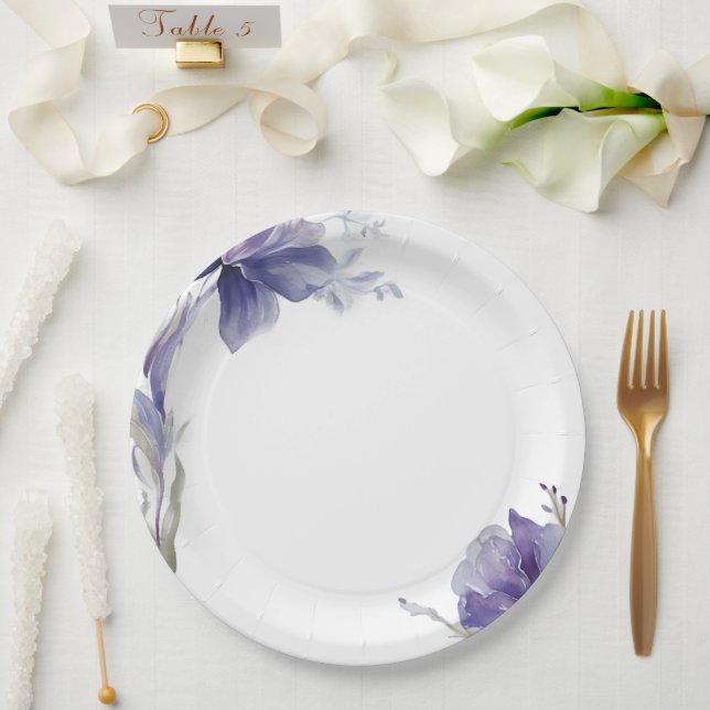 Lila Iris Watercolor-Hochzeit Pappteller (Hochzeit)