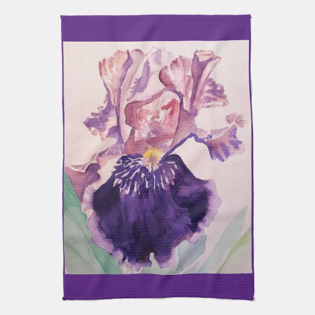 Lila Iris Watercolor Lavendel Blume Te Geschirrtuch (Vertikal)