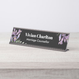 Lila Irische botanische Blumenmalerei Schreibtischnamensplakette