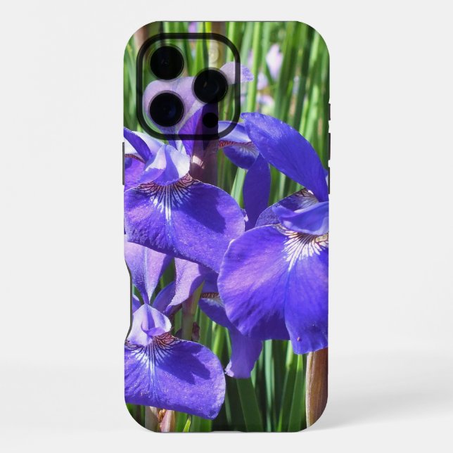 Lila Irises Floral iPhone 16 Pro Max Hülle (Rückseite)