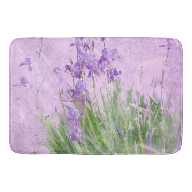 Lila Irises Watercolor Bath Mat Badematte (Vorderseite)